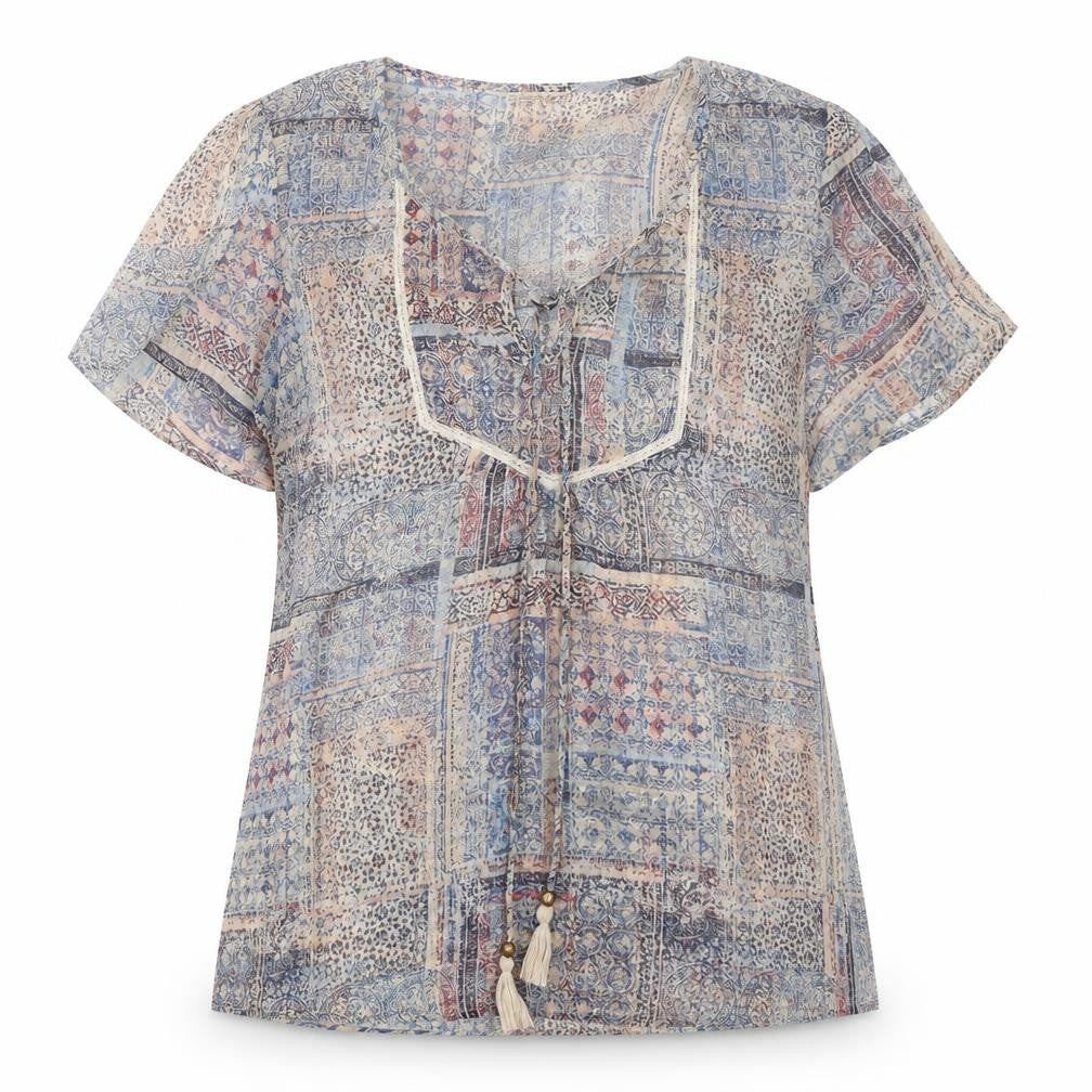 Indigo Womens Multicoloured Geometric Polyester Basic Blouse Size 14 V-Neck