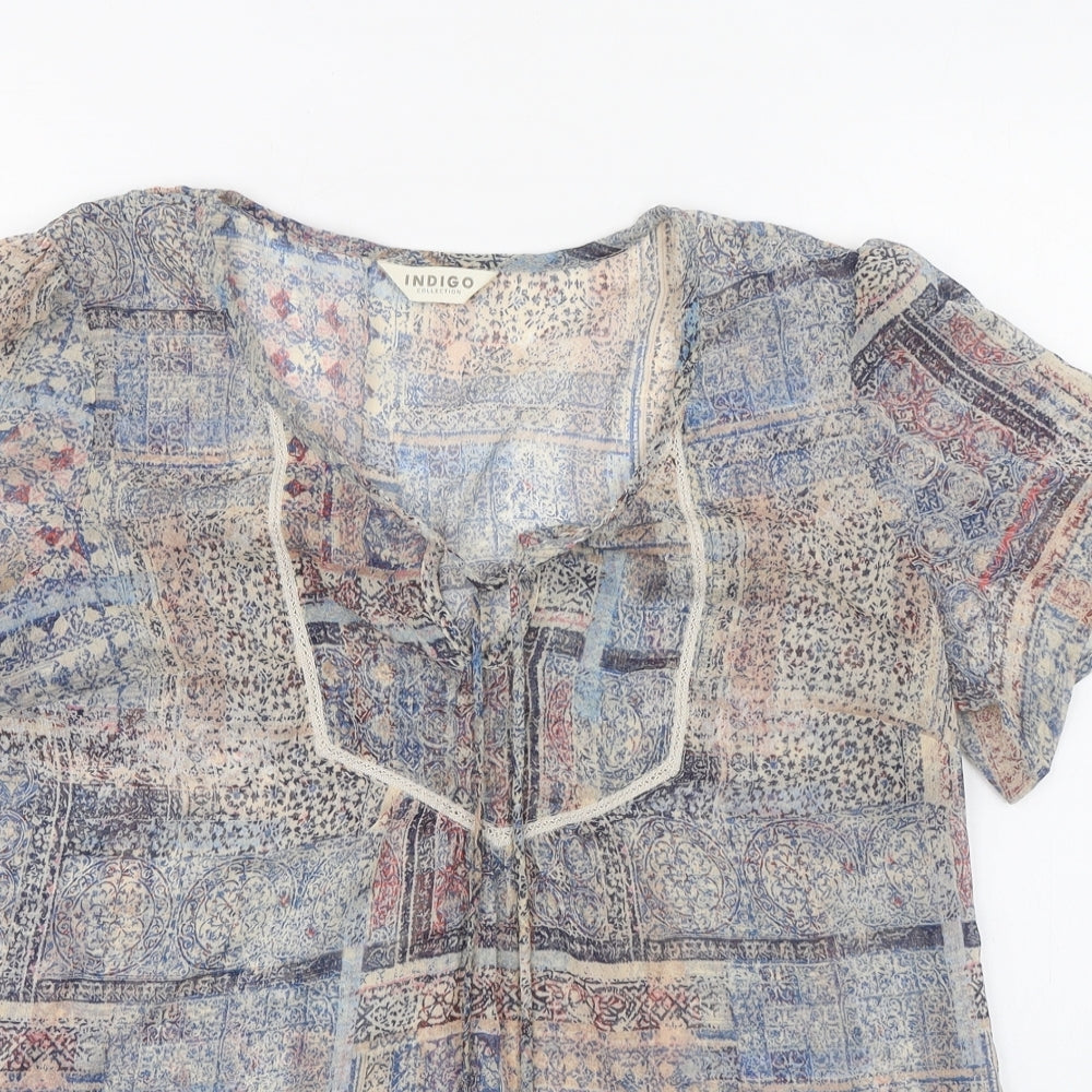 Indigo Womens Multicoloured Geometric Polyester Basic Blouse Size 14 V-Neck