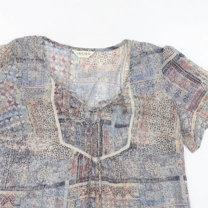Indigo Womens Multicoloured Geometric Polyester Basic Blouse Size 14 V-Neck