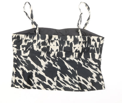 Back view of Canada women’s black geometric polyester basic tank, size UK 16, v-neck