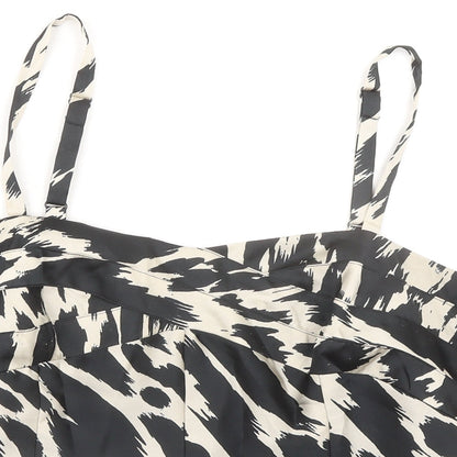 Close-up detail of Canada women’s black geometric polyester basic tank, size UK 16, v-neck