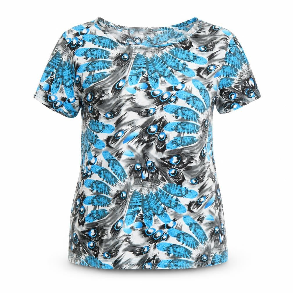 Alexara Womens Blue Geometric Viscose Basic T-Shirt Size 16 Boat Neck