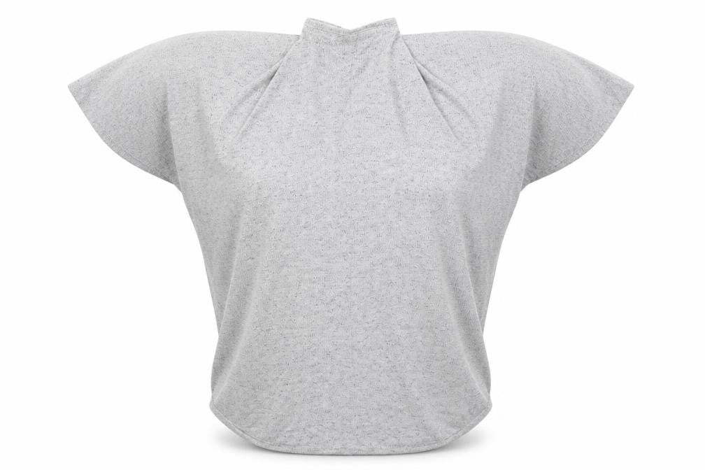 VouleyVous Womens Grey Cotton Tunic Blouse Size S Mock Neck