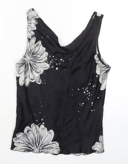 Michel Ambers Womens Black Floral Polyester Basic Tank Size 14 Cowl Neck