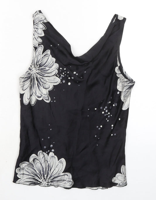 Michel Ambers Womens Black Floral Polyester Basic Tank Size 14 Cowl Neck