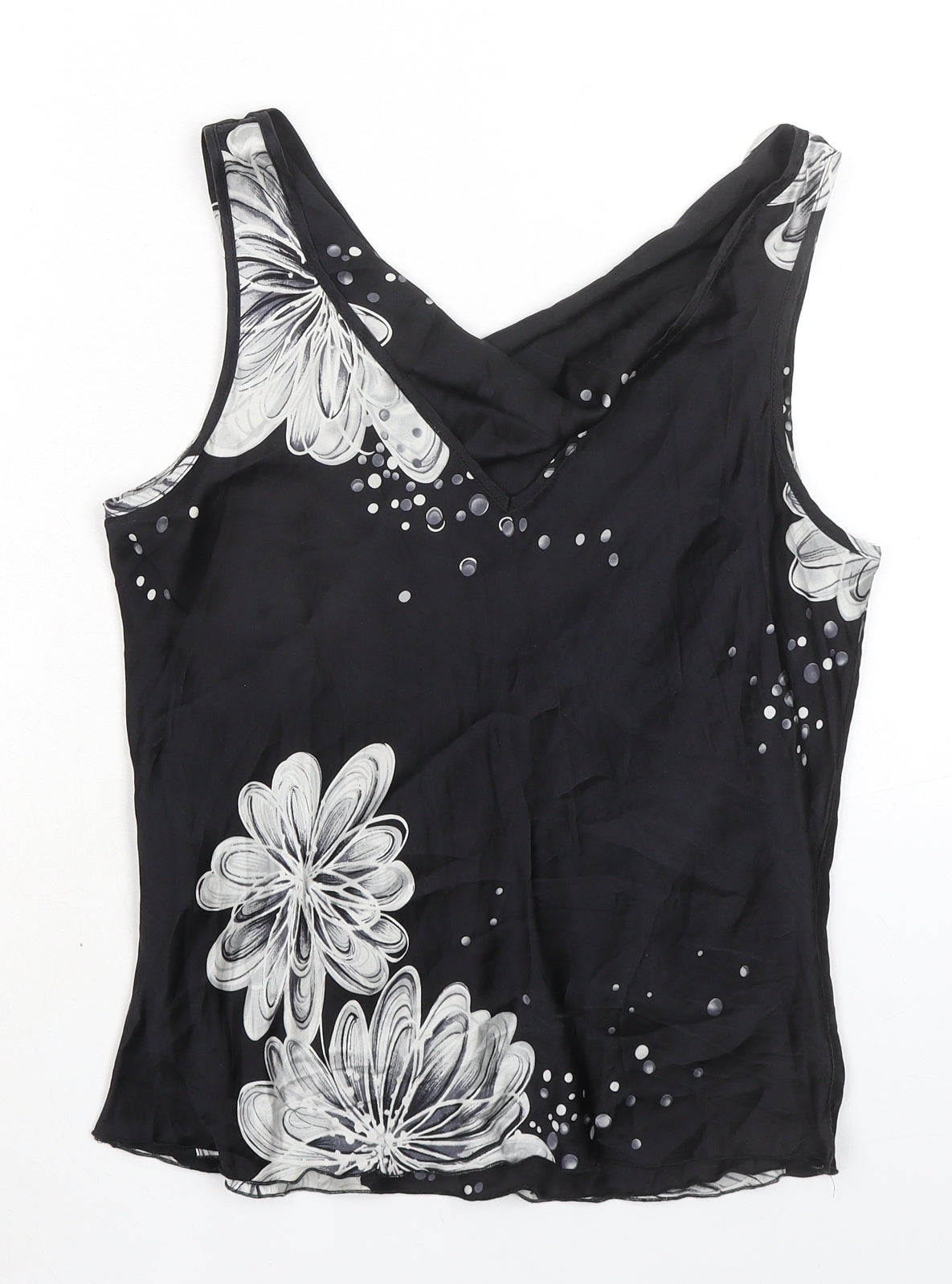 Michel Ambers Womens Black Floral Polyester Basic Tank Size 14 Cowl Neck