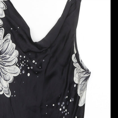 Michel Ambers Womens Black Floral Polyester Basic Tank Size 14 Cowl Neck
