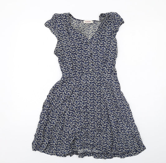 Louche Womens Blue Geometric Viscose Trapeze & Swing Size 12 V-Neck Zip