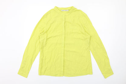 Next Womens Yellow Polyester Basic Button-Up Size 14 Round Neck