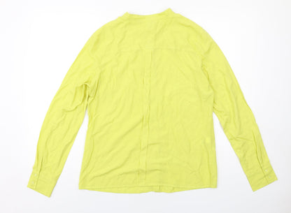 Next Womens Yellow Polyester Basic Button-Up Size 14 Round Neck