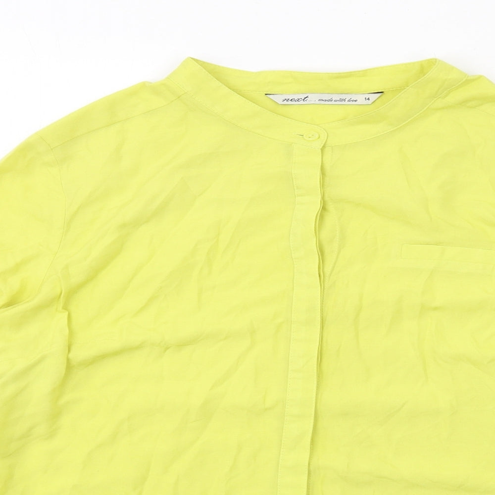 NEXT Womens Yellow Polyester Basic Button-Up Size 14 Round Neck