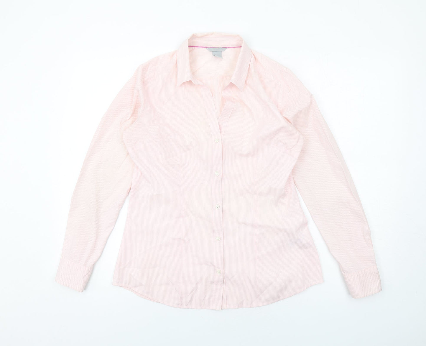 H&M Womens Pink Striped Polyester Basic Button-Up Size 10 Collared