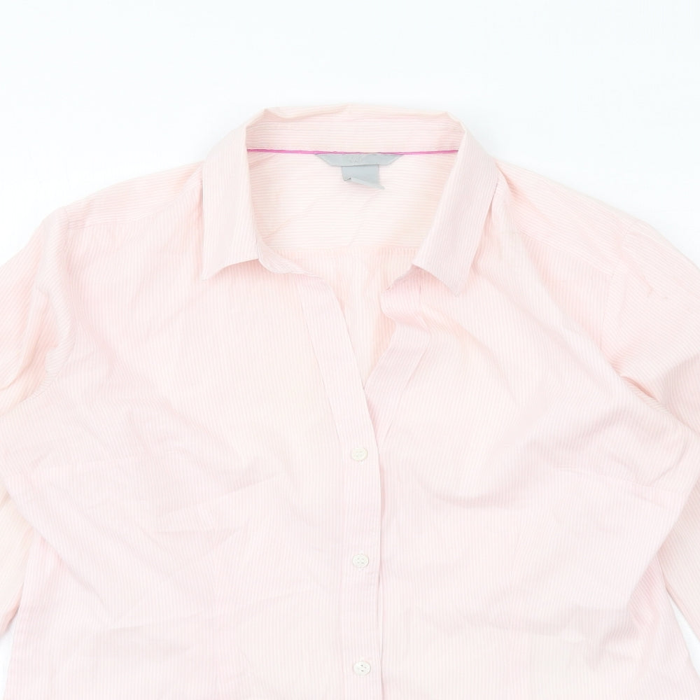 H&M Womens Pink Striped Polyester Basic Button-Up Size 10 Collared