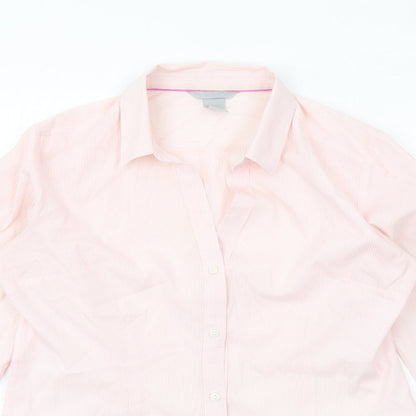 H&M Womens Pink Striped Polyester Basic Button-Up Size 10 Collared