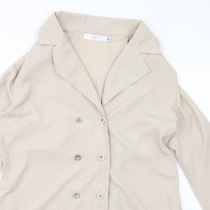 Close-up detail of Missguided women’s beige polyester jacket dress, size UK 6, collared button