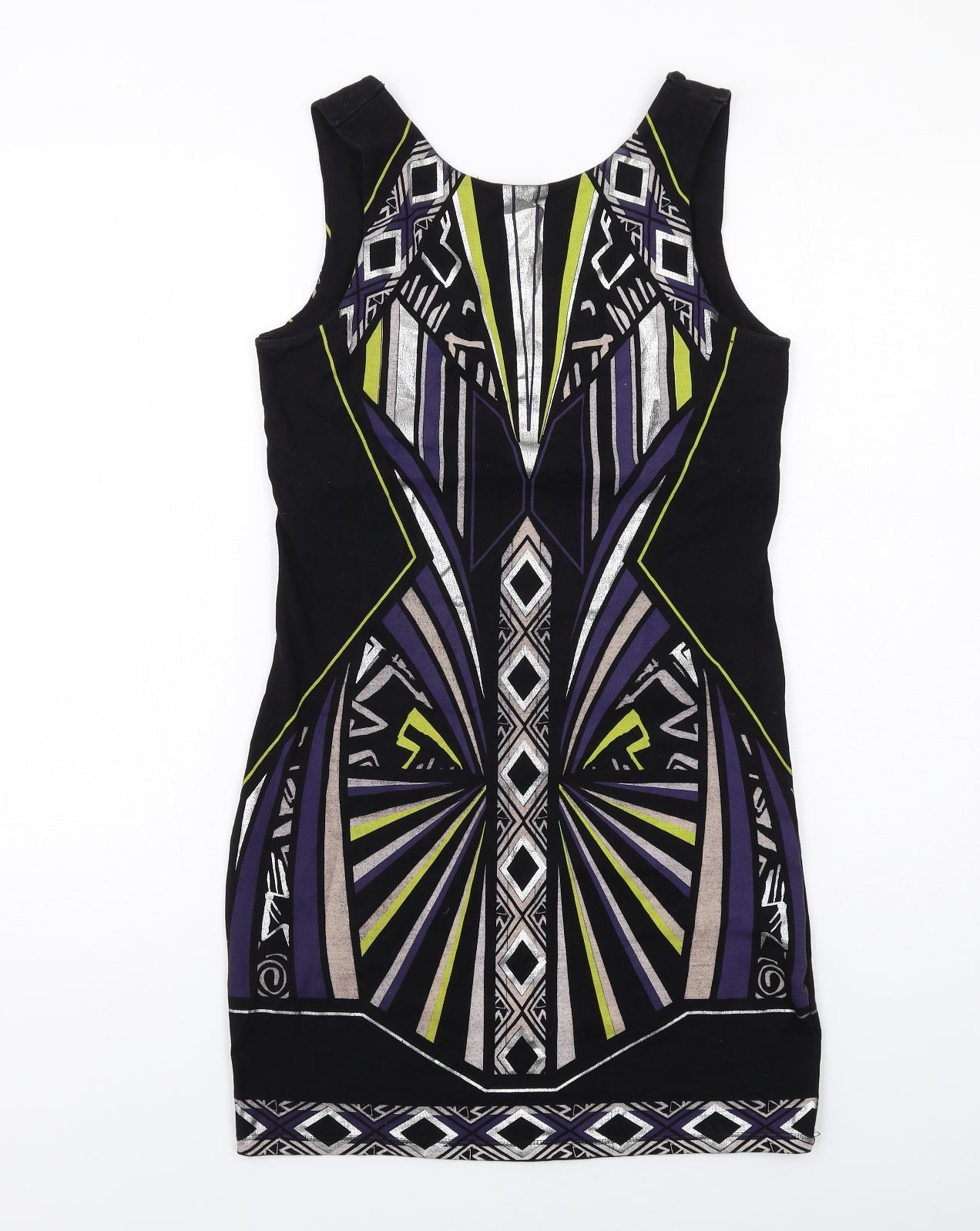River Island Womens Multicoloured Geometric Cotton Shift Size 12 Round Neck Pullover