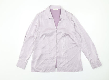 Marks & Spencer Womens Purple Polyester Basic Button-Up Size 16 Collared