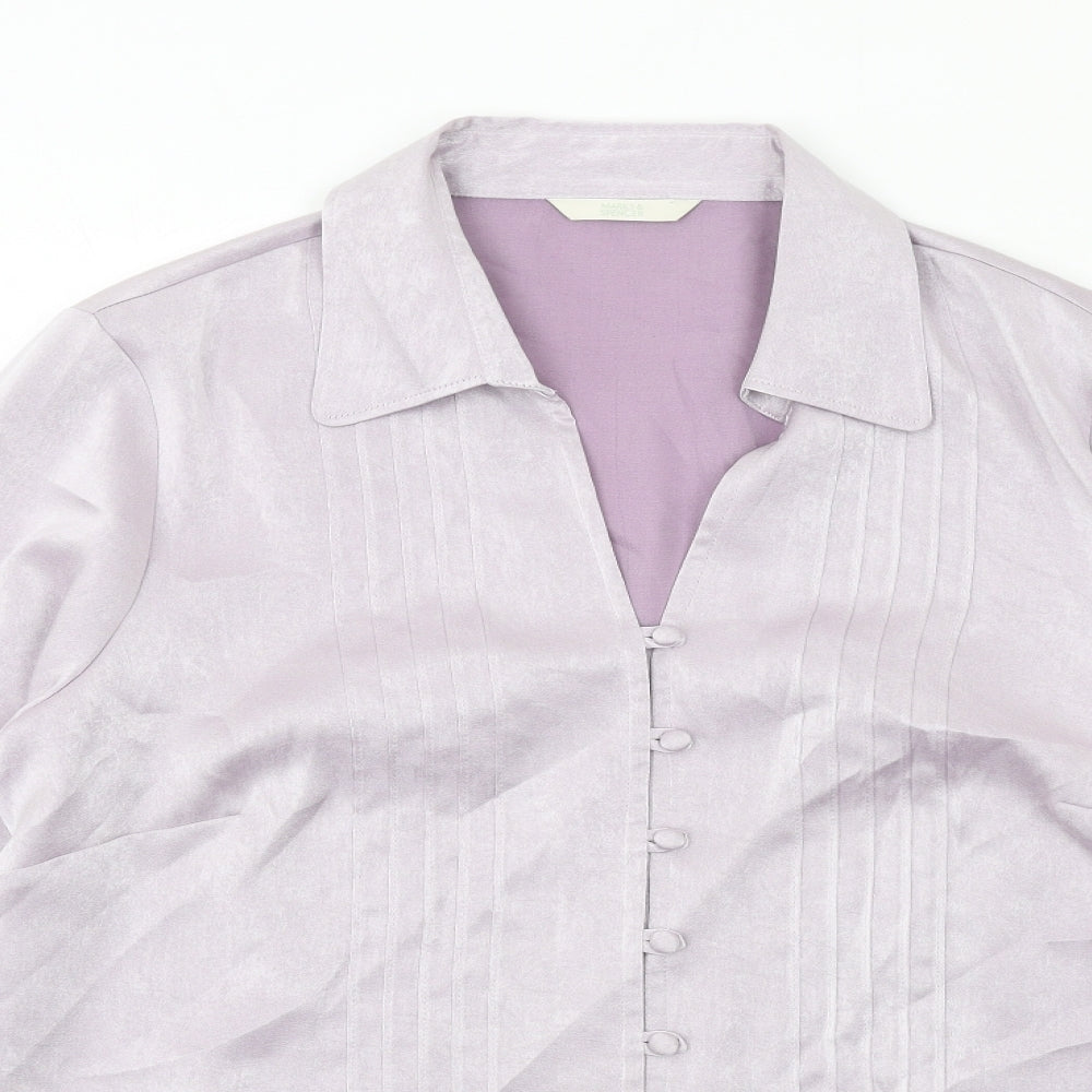 Marks and Spencer Womens Purple Polyester Basic Button-Up Size 16 Collared