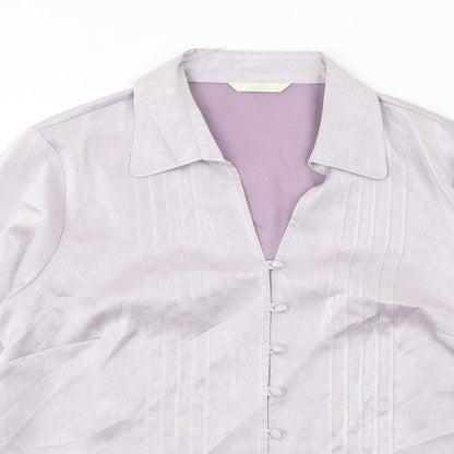 Marks & Spencer Womens Purple Polyester Basic Button-Up Size 16 Collared
