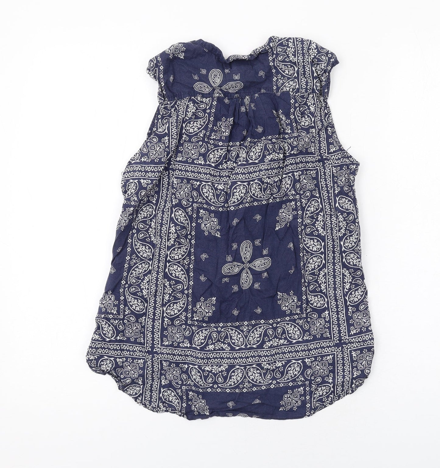 H&M Womens Blue Geometric Cotton Basic Button-Up Size 8 Collared