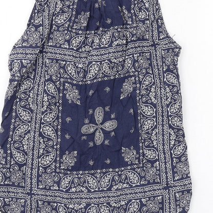 H&M Womens Blue Geometric Cotton Basic Button-Up Size 8 Collared