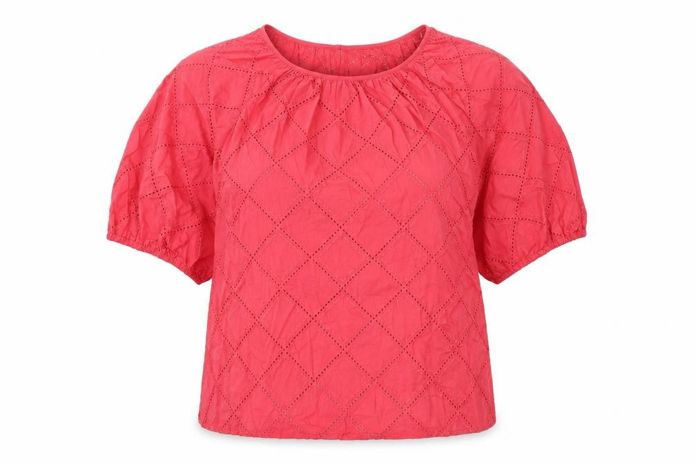 Marks & Spencer Womens Red Argyle/Diamond Cotton Basic Blouse Size 8 Round Neck