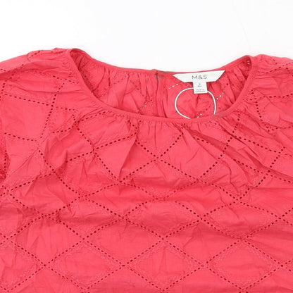Marks & Spencer Womens Red Argyle/Diamond Cotton Basic Blouse Size 8 Round Neck
