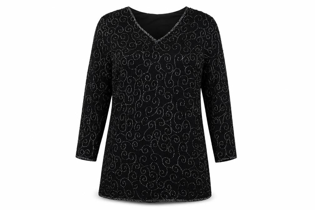 St Bernard Womens Black Geometric Polyester A-Line Size 12 V-Neck Pullover