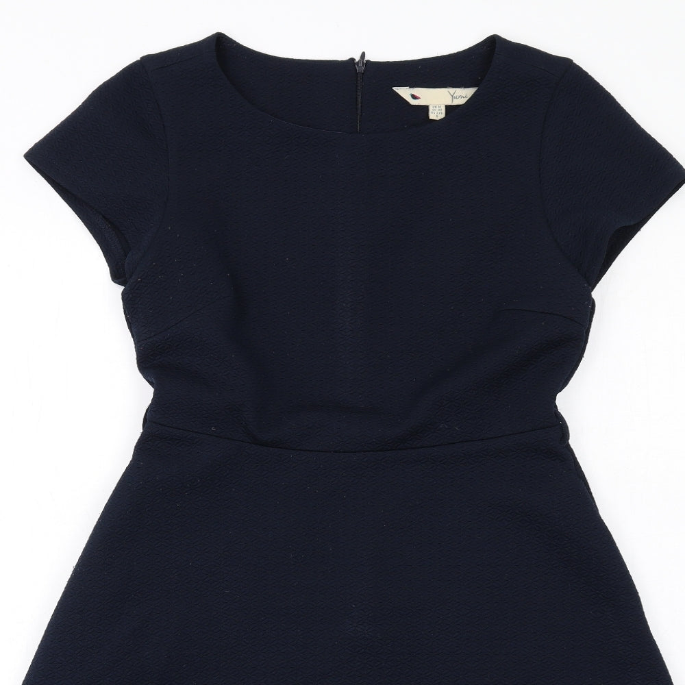 Yumi Womens Blue Polyester A-Line Size 10 Round Neck Zip