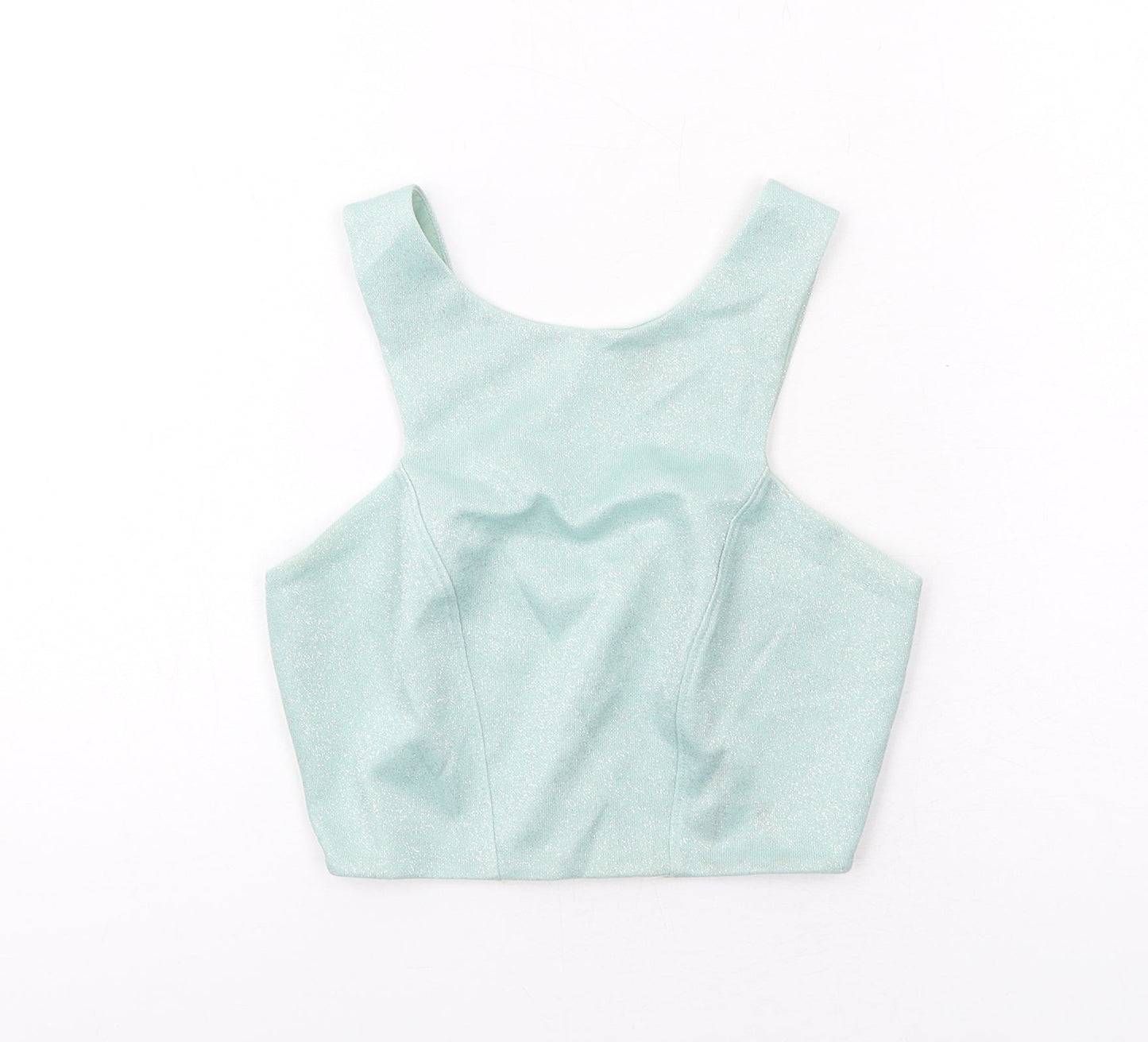 Topshop Womens Green Polyester Cropped Tank Size 6 Round Neck