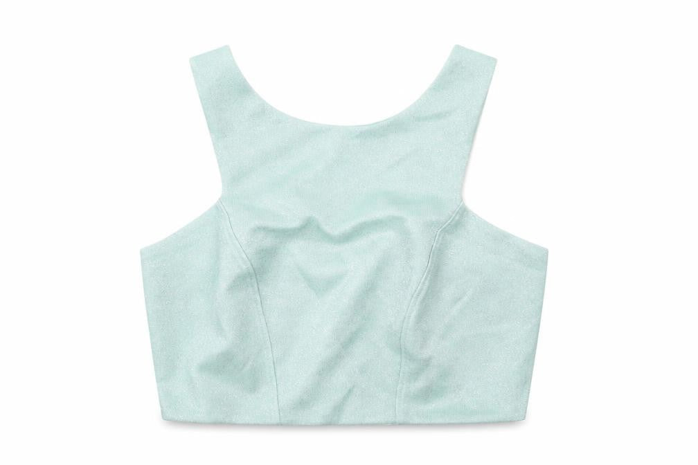Topshop Womens Green Polyester Cropped Tank Size 6 Round Neck