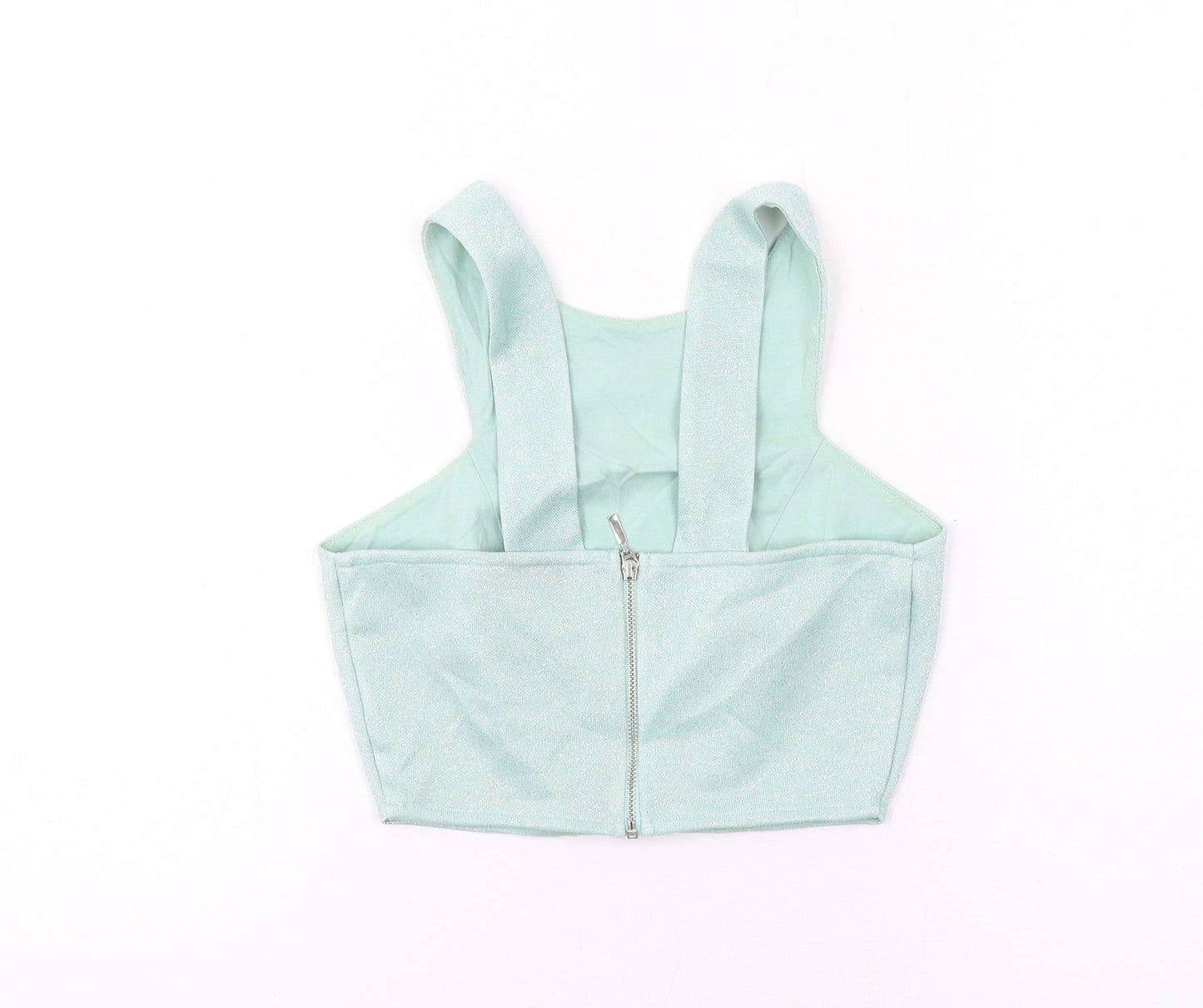 Topshop Womens Green Polyester Cropped Tank Size 6 Round Neck