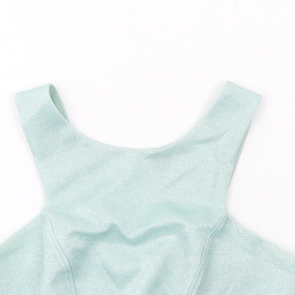 Topshop Womens Green Polyester Cropped Tank Size 6 Round Neck