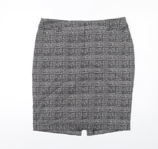Marks and Spencer Womens Grey Plaid Polyester Straight & Pencil Skirt Size 16 Zip