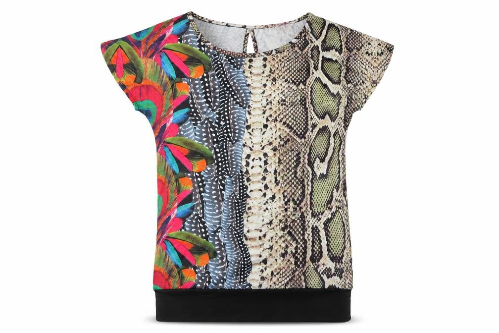 Smash Womens Multicoloured Animal Print Polyester Basic Blouse Size S Boat Neck