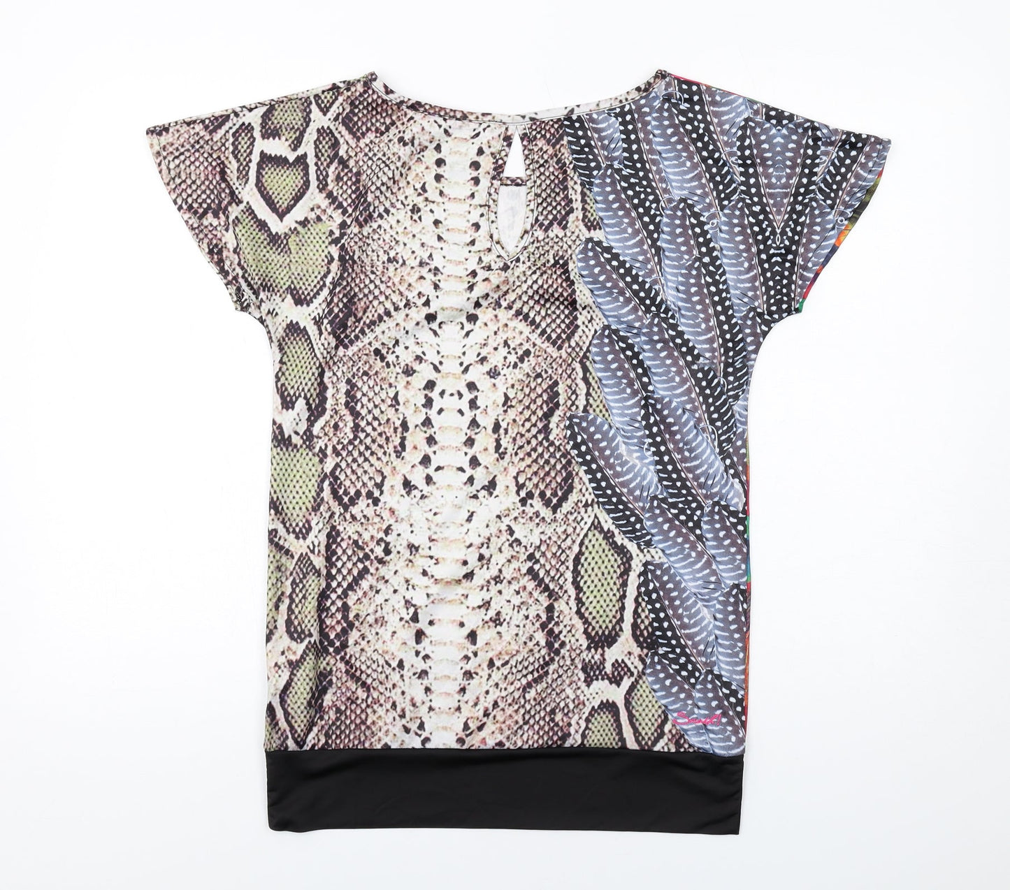 Smash Womens Multicoloured Animal Print Polyester Basic Blouse Size S Boat Neck