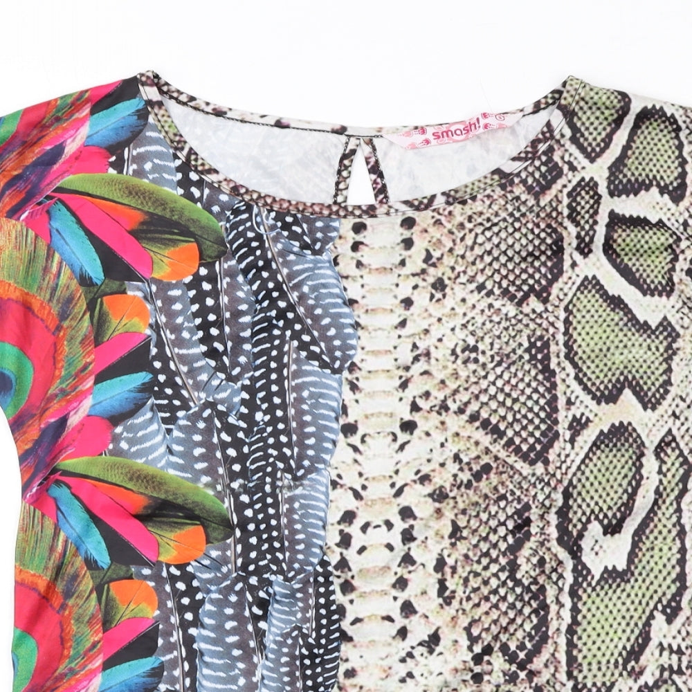 Smash Womens Multicoloured Animal Print Polyester Basic Blouse Size S Boat Neck