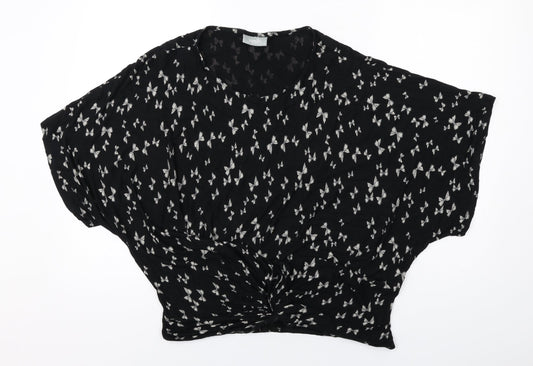 Wallis Womens Black Geometric Viscose Basic Blouse Size M Round Neck - Bow Print