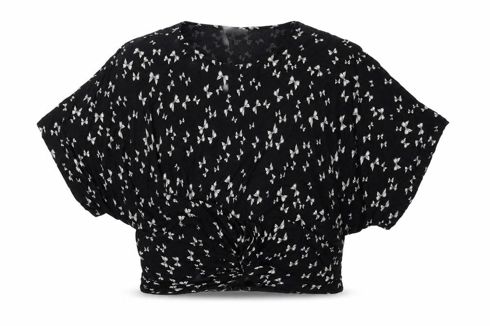 Wallis Womens Black Geometric Viscose Basic Blouse Size M Round Neck - Bow Print