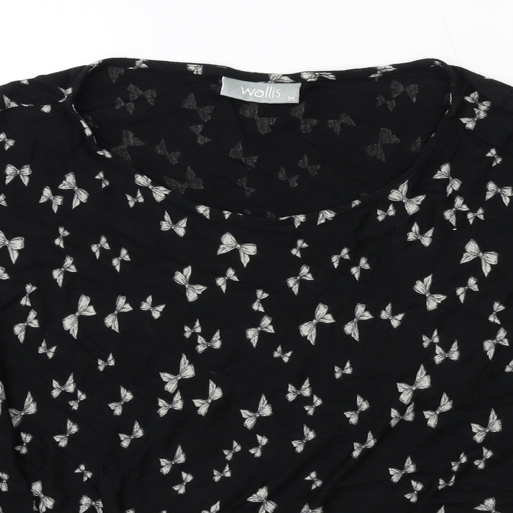 Wallis Womens Black Geometric Viscose Basic Blouse Size M Round Neck - Bow Print