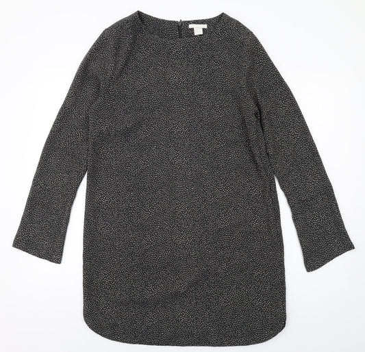 H&M Womens Grey Geometric Polyester A-Line Size 10 Round Neck Zip