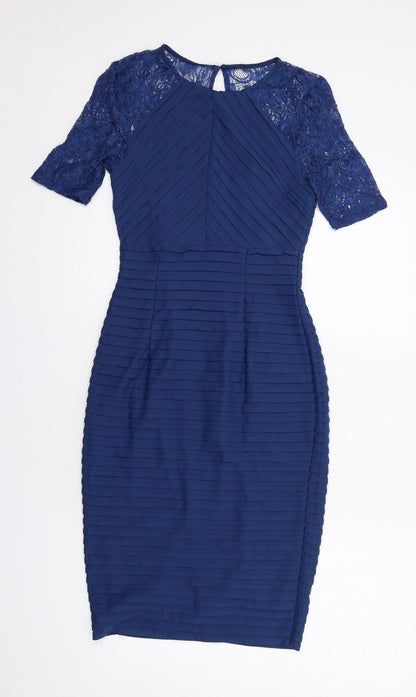 Additional front view of Linea women’s blue polyester shift, size UK 8, round neck button
