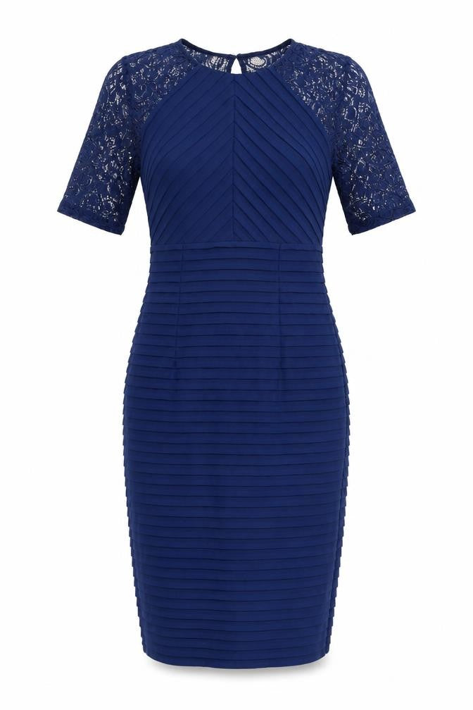Linea Womens Blue Polyester Shift Size 8 Round Neck Button