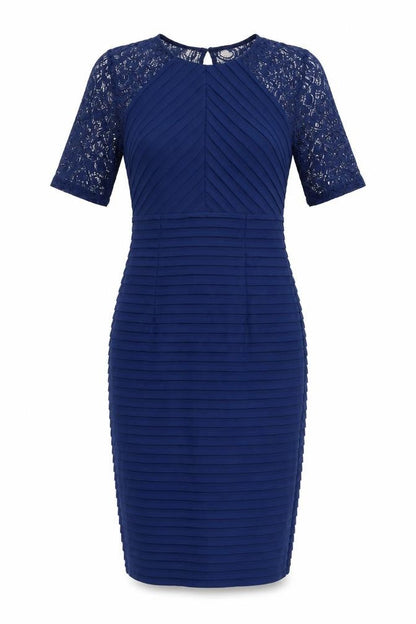 Front view of Linea women’s blue polyester shift, size UK 8, round neck button