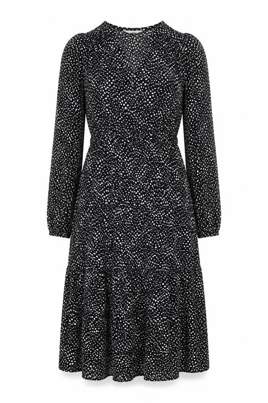 Per Una Womens Black Geometric Viscose Trapeze & Swing Size 6 V-Neck Zip
