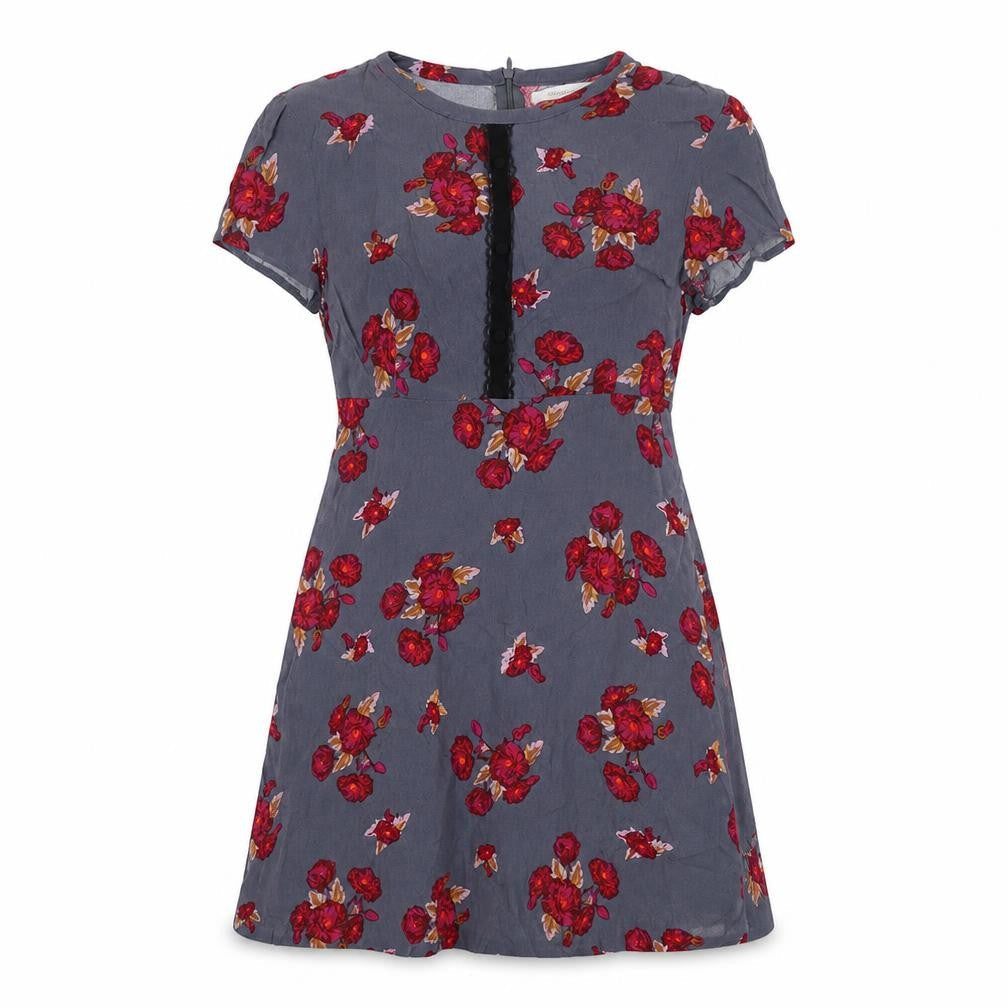 Mademoiselle R Womens Grey Floral Viscose A-Line Size 6 Round Neck Zip