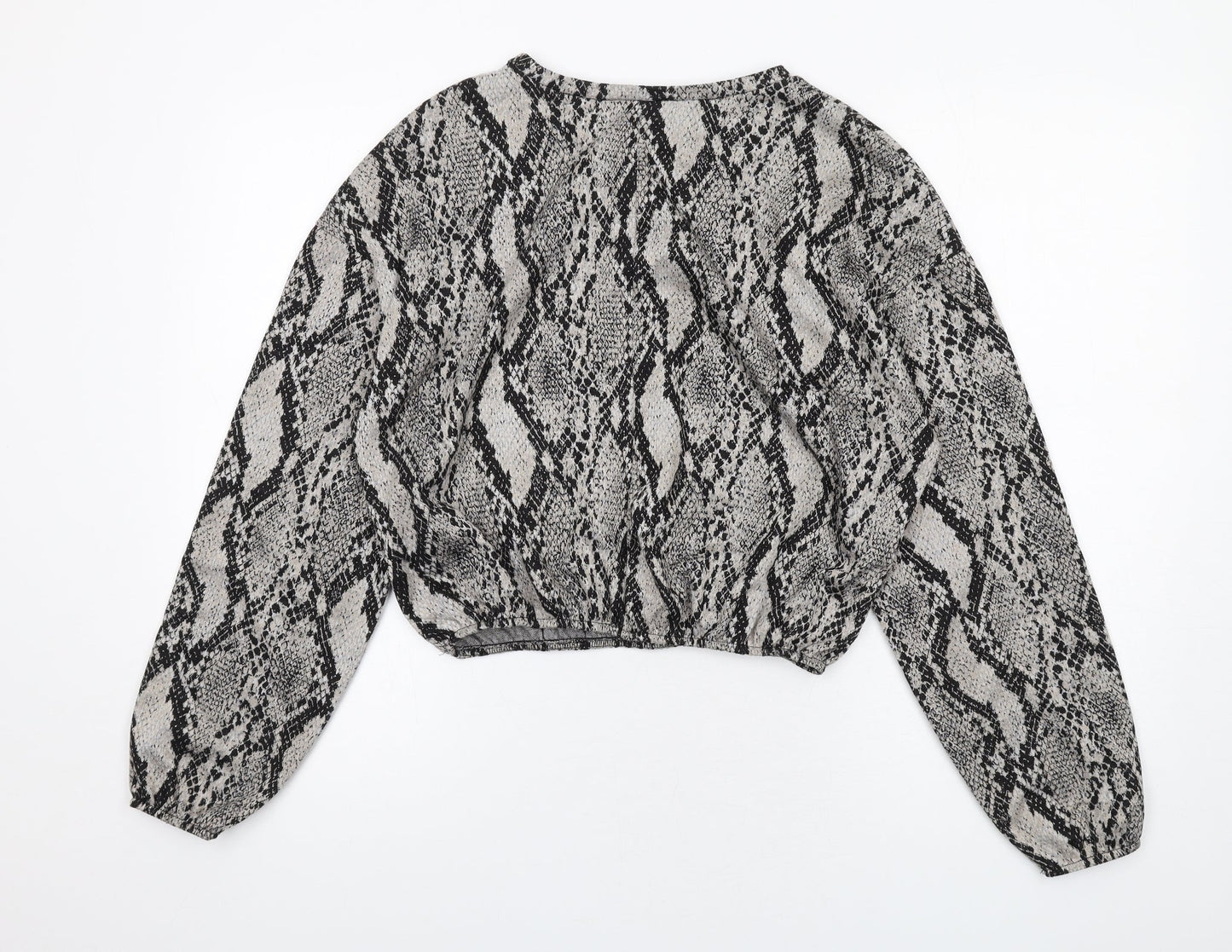 Zara Womens Grey Animal Print Polyester Basic Blouse Size M Round Neck - Snake Print
