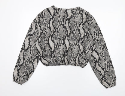 Zara Womens Grey Animal Print Polyester Basic Blouse Size M Round Neck - Snake Print