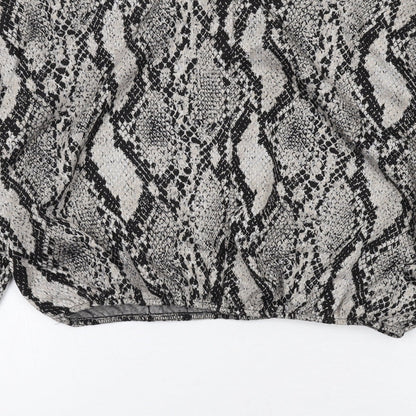 Zara Womens Grey Animal Print Polyester Basic Blouse Size M Round Neck - Snake Print