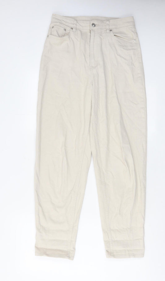 H&M Womens Ivory Cotton Mom Jeans Size 12 L28 in Regular Zip
